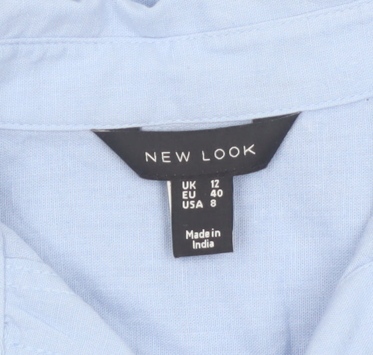 New Look Women Blue Relaxed Cotton Linen Button-Up Shirt Size 12