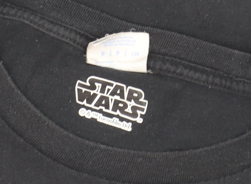 Brand and care label for Star Wars boys’ black small graphic t-shirt the rise of skywalker