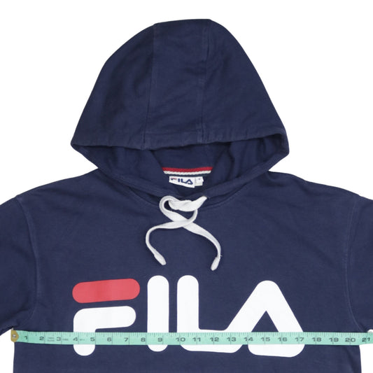 FILA Men's Blue Pullover Hoodie Small Logo Sportswear Sweatshirt