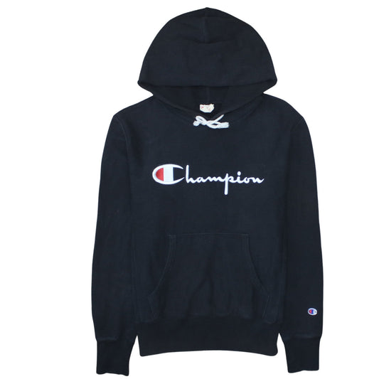 Champion Men's Black Pullover Hoodie Large Embroidered Logo Retro Style