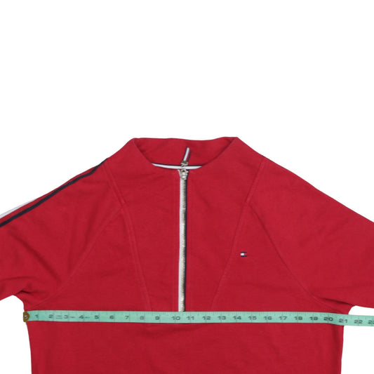 Tommy Hilfiger Womens Red 1/2 Zip Sweatshirt M Cotton Logo Trim