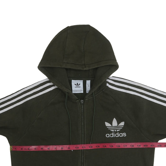 adidas Men's Green Full Zip Hoodie Size M with Logo and Stripes