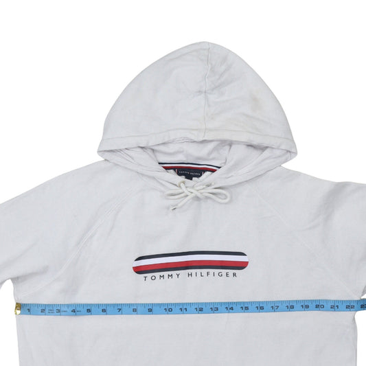 Tommy Hilfiger Women White Pullover Hoodie M Logo Cotton Blend