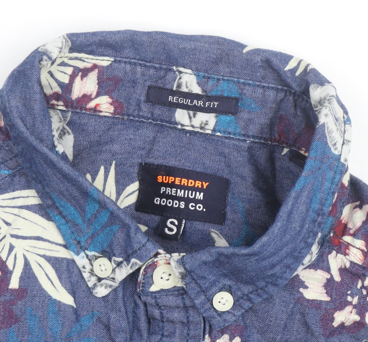 Superdry Men's Blue Floral Hawaiian Short Sleeve Button-Up Shirt Size S