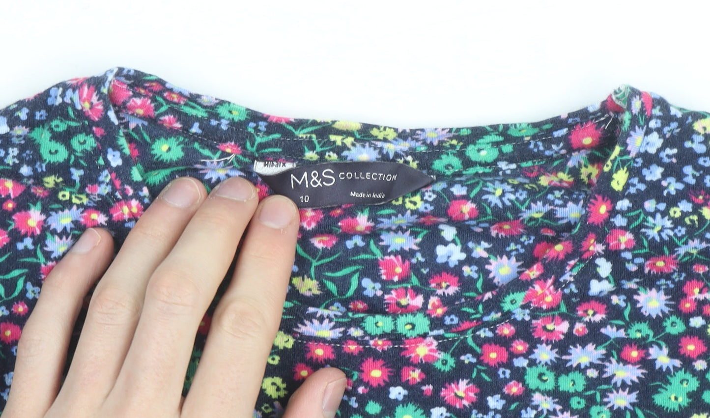 Marks and Spencer Women's Multicoloured Floral Cotton Stretch T-Shirt Size 10