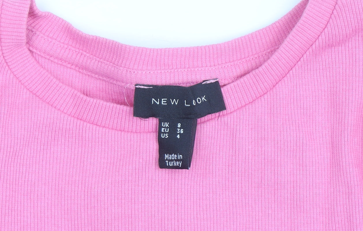 New Look Women's Pink Ruffle Sleeve Stretch Bodysuit Size 8