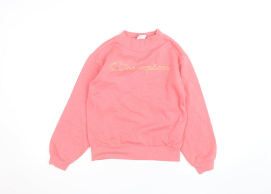 Champion Girls Pink Sweatshirt Medium 9-10 Years Cotton Blend Logo Style
