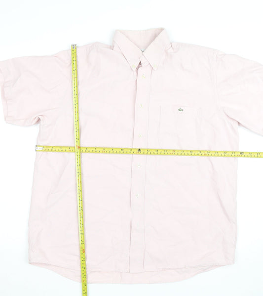 Lacoste Men's Pink Short Sleeve Button-Down Cotton Shirt Size L