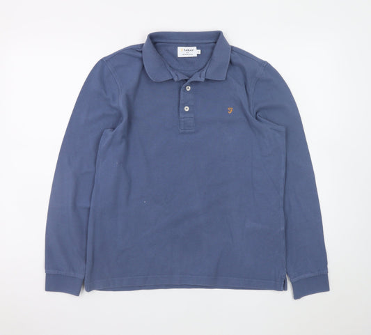 Farah Men's Blue Long Sleeve Cotton Polo Shirt Size S