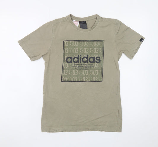 Adidas Boys Beige Graphic Logo T-Shirt 13-14 Years Short Sleeve Cotton