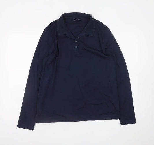 Lands' End Men's Blue Long Sleeve Classic Fit Cotton Polo Shirt Size L