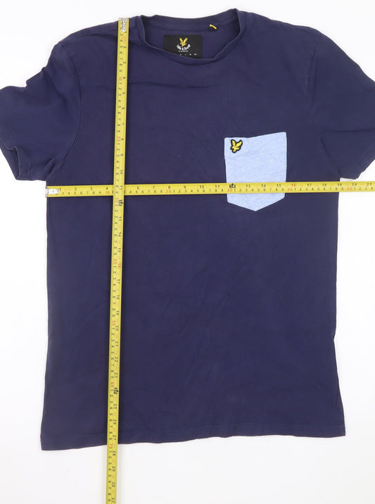 Lyle & Scott Men's Blue Colourblock Pocket Cotton T-Shirt Size M