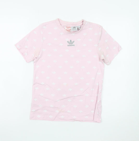 Adidas Girls Pink Logo T-Shirt 11-12 Years Cotton Short Sleeve Casual Top