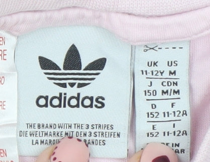 Brand and care label for Adidas girls’ pink logo t-shirt 11-12 years cotton short sleeve casual top