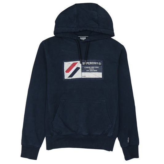 Superdry Men's Navy Pullover Hoodie Size M Graphic Print Cotton