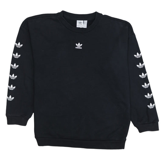 Adidas Womens Black Crew Neck Pullover Sweatshirt UK 12 Logo Print