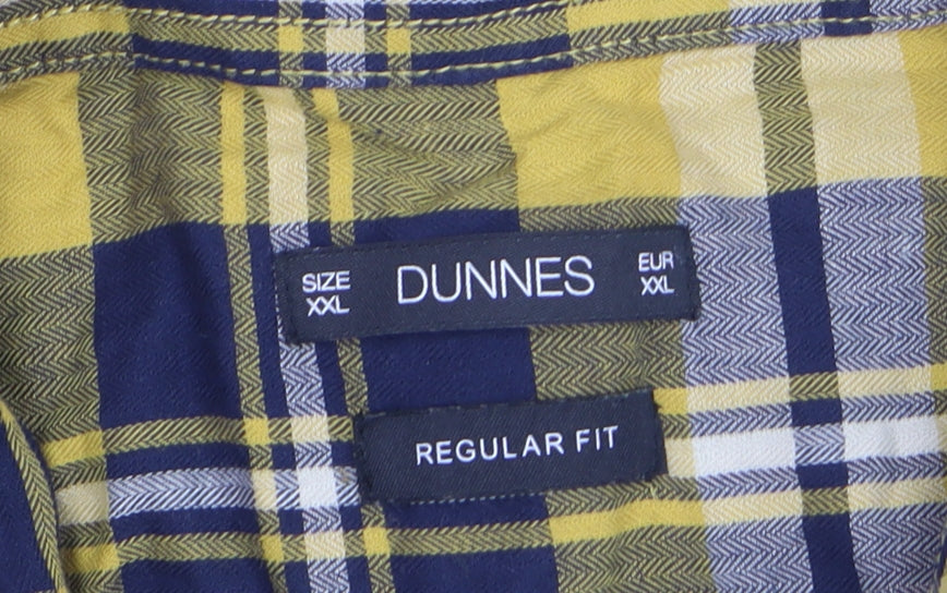 Dunnes Men's Yellow Blue Check Long Sleeve Regular Fit Cotton Shirt XXL