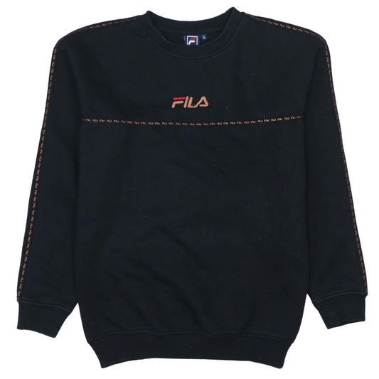FILA Men's Black Small Pullover Sweatshirt Crew Neck Logo Embroidered