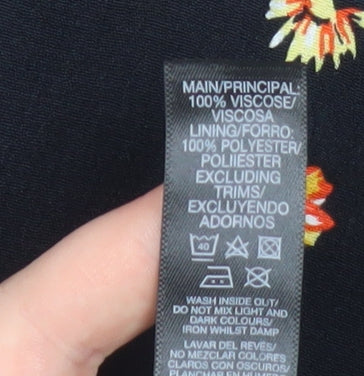 Dunnes Stores Women’s Black Floral A-Line Knee Length Dress Size 12