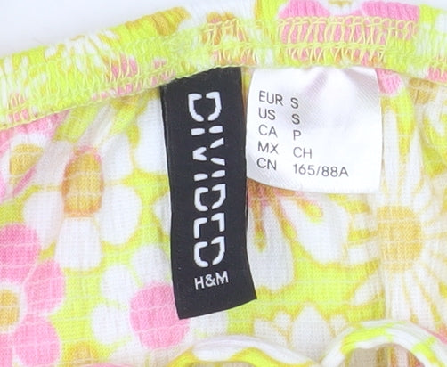 H&M Divided Women’s Multicoloured Floral Puff Sleeve Cropped Blouse S