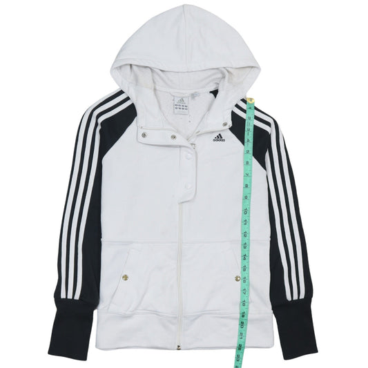 Adidas Womens White Full Zip Hoodie Size 12 Raglan Sleeve Sportswear