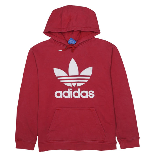 Adidas Mens Red Pullover Hoodie M Logo Graphic Fleece Sweatshirt