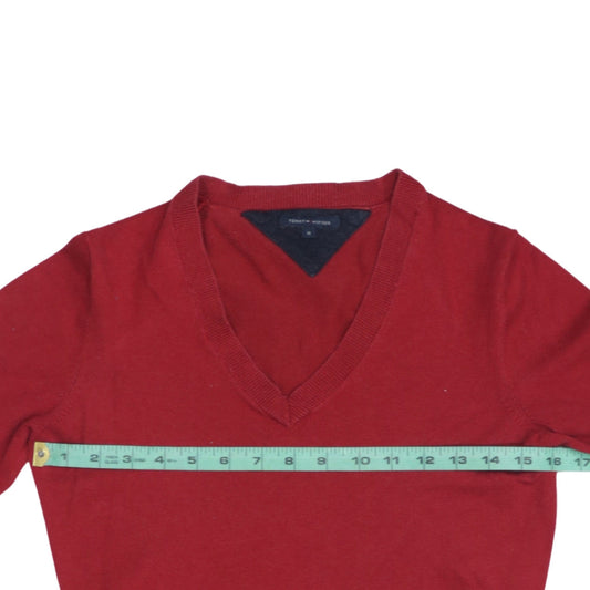 Tommy Hilfiger Men's Red V-Neck Cotton Blend Jumper Size M