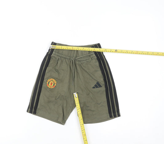 Adidas Boys Khaki Manchester United Athletic Shorts 7-8 Years Cotton