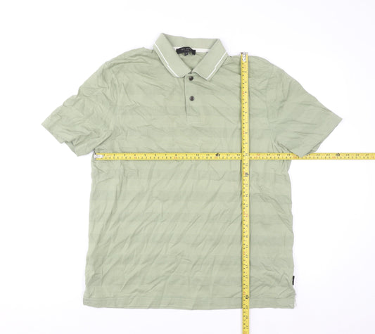 Ted Baker Men's Green Striped Short Sleeve Polo Shirt Size M