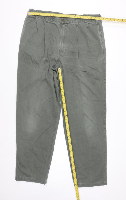 Marks and Spencer Men's Green Chino Trousers 38W 33L Cotton Regular Fit