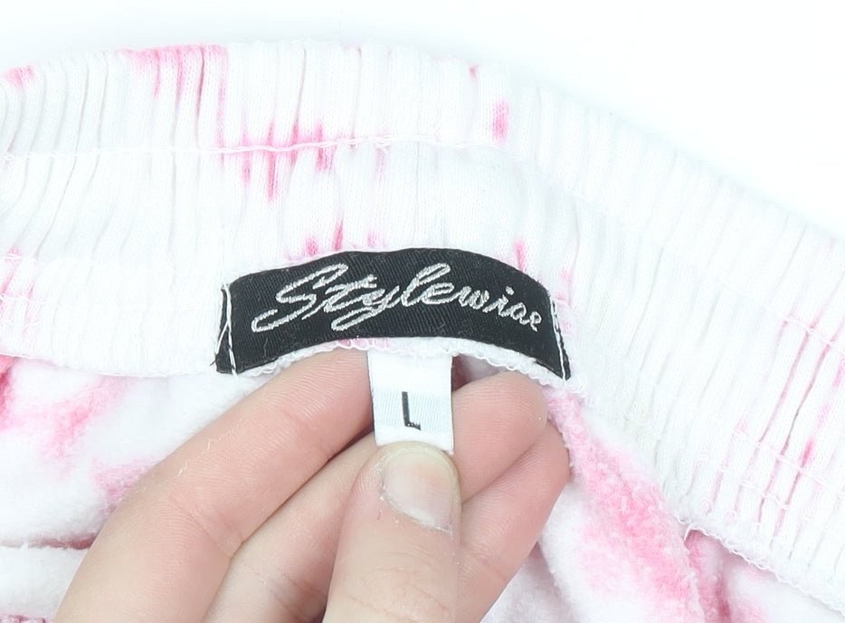 Stylewise Women's Pink Tie-Dye Jogger Trousers Size L UK 12 Cotton Blend