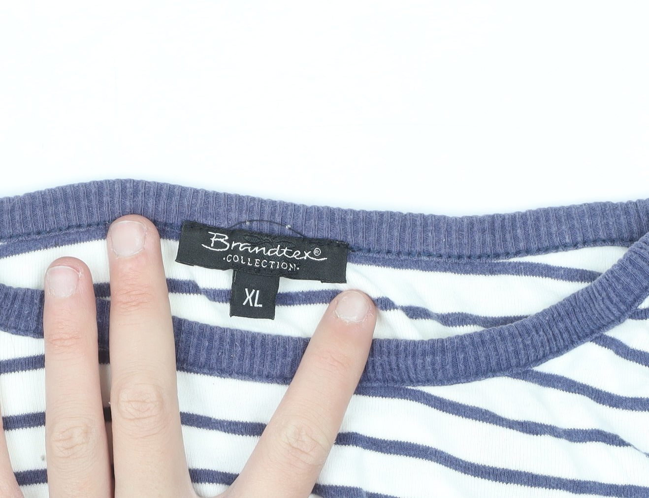Brandtex Women White Blue Striped Pullover Sweatshirt XL Long Sleeve