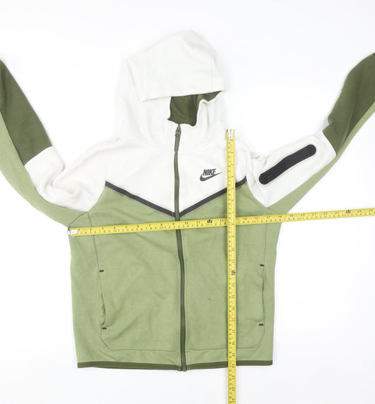 Nike Teens Green White Full Zip Hoodie L Cotton Blend