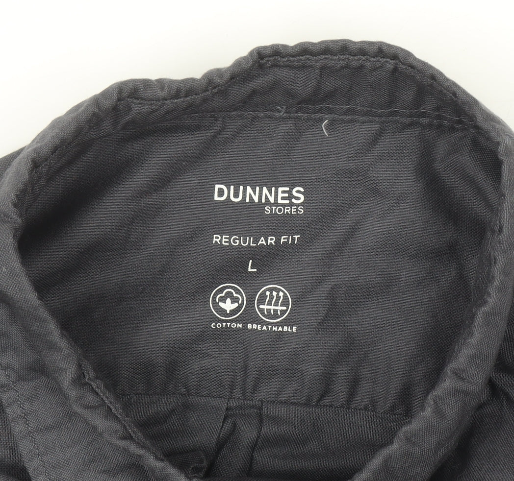 Dunnes Stores Men's Grey Regular Fit Cotton Button-Up Shirt L