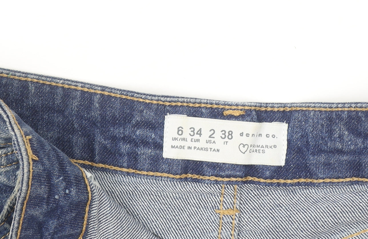 Primark Women Blue Denim High-Rise Shorts Size 6 Cotton Blend