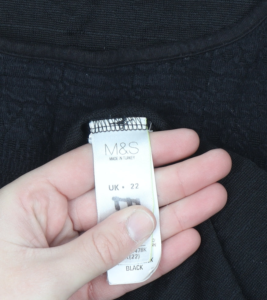 Marks and Spencer Women’s Black Cotton Blend Short Sleeve T-Shirt Size 22