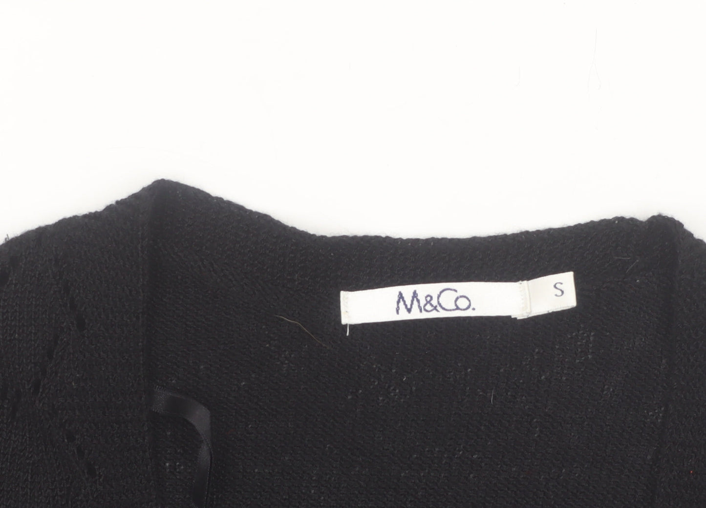 M&Co Womens Black Knit Short Sleeve Cropped Cardigan Size S