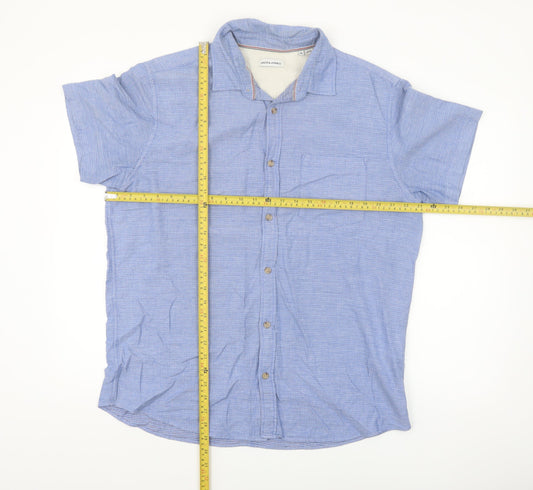 Jack & Jones Men's Blue Cotton Short Sleeve Button-Up Shirt XL