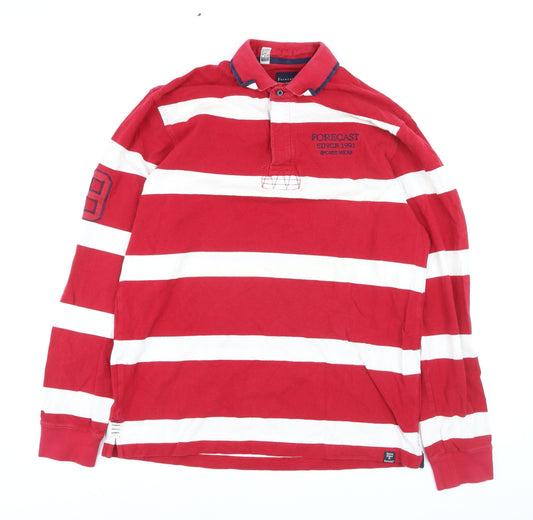 Forecast Men's Red Striped Long Sleeve Rugby Polo Shirt XL
