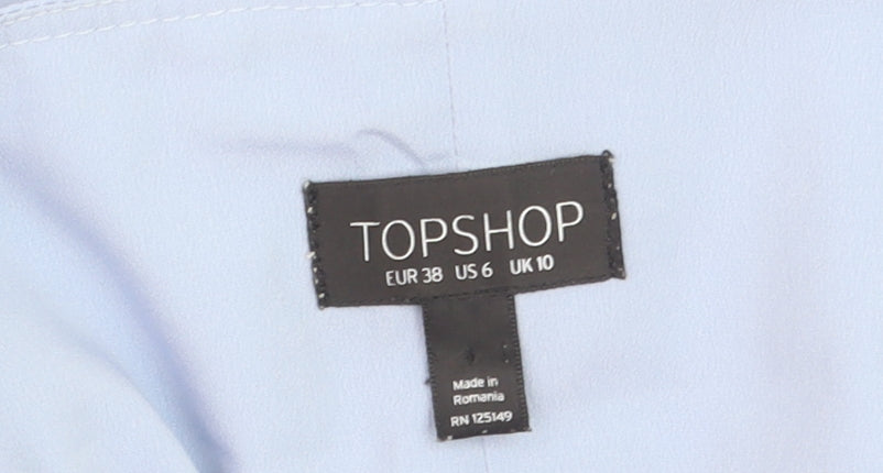 Topshop Women’s Blue Slip Dress Size 10 Ruffle V-Neck Sleeveless