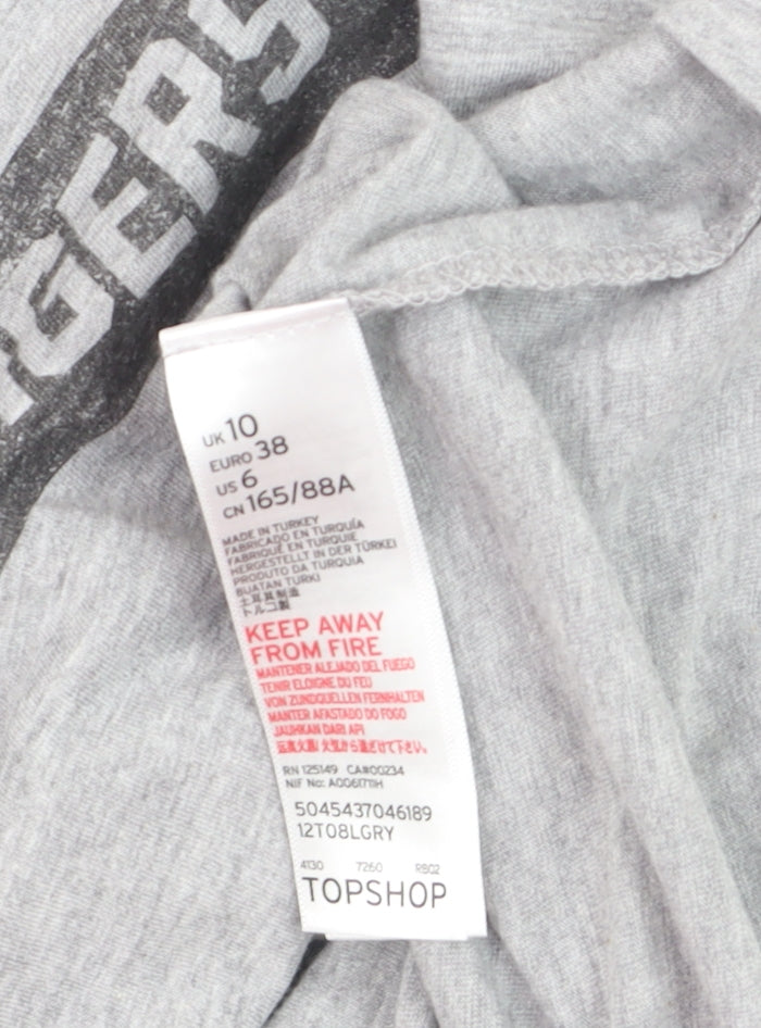 Topshop Women Grey Graphic Cotton Blend T-Shirt Size 10