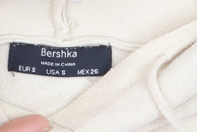 Bershka Women Beige Knit Pullover Hoodie Size 8 Regular Fit