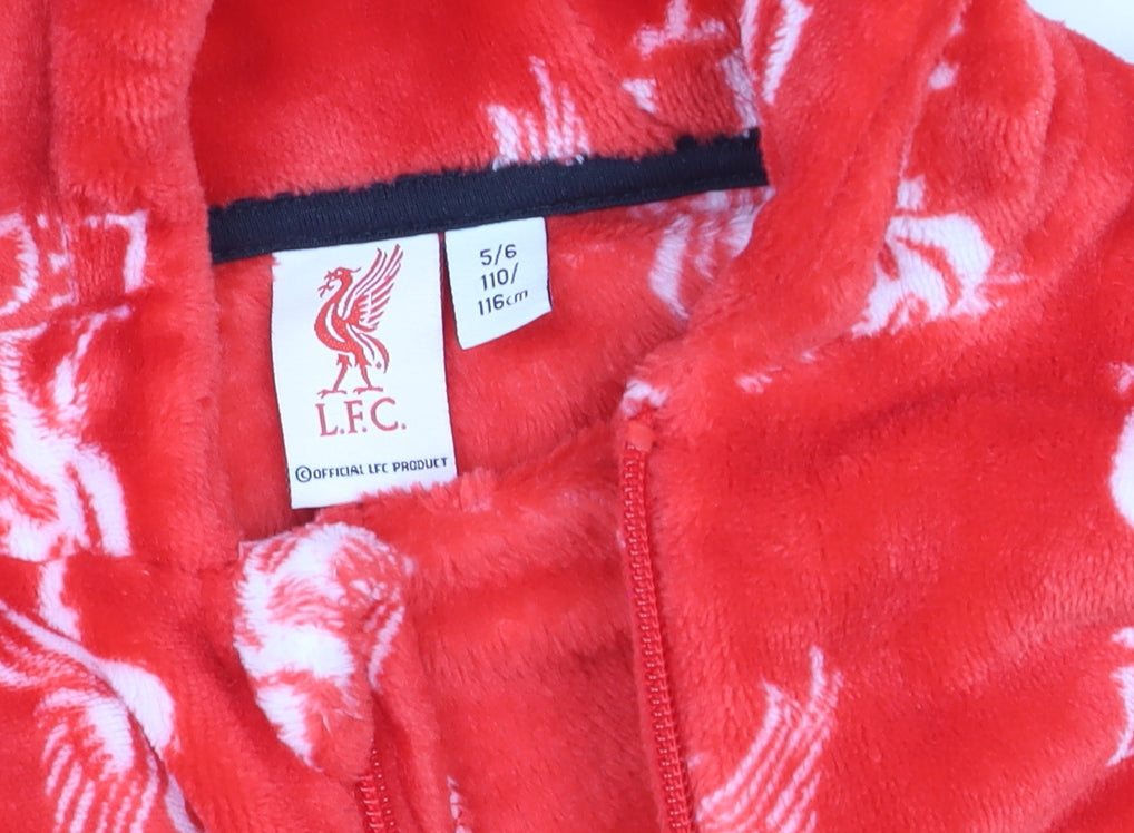 Additional view of Liverpool FC boys’ red fleece one piece hooded pyjamas 5-6 years