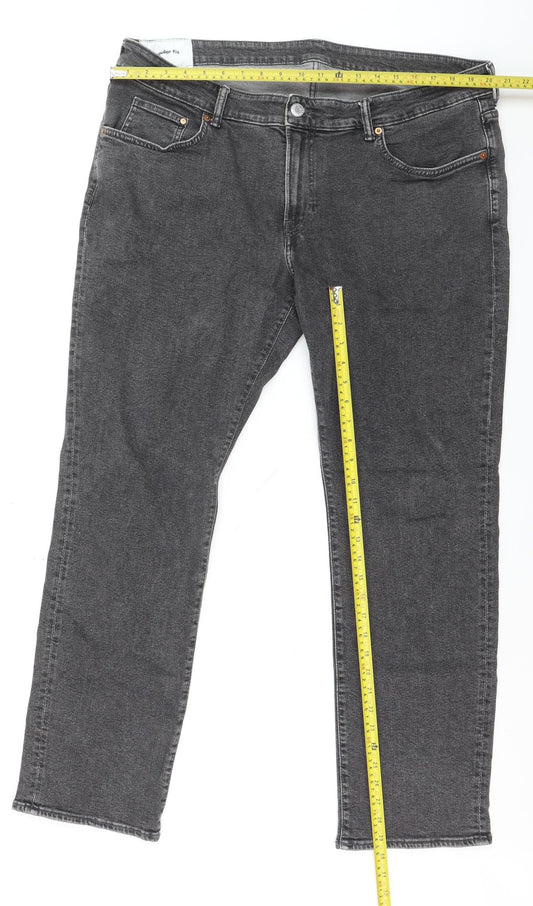 H&M Mens Grey Regular Fit Straight Jeans Size 42x32 Denim Stretch