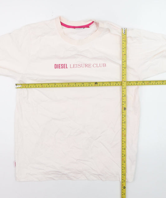 Diesel Women Ivory Leisure Club Cotton T-Shirt M Short Sleeve