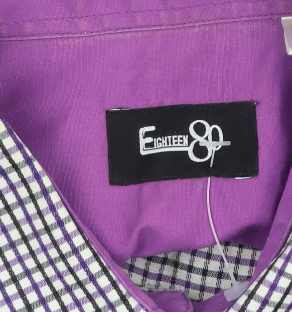 Additional view of Eighteen 87 boys’ purple check long sleeve school dress shirt 15-16 years
