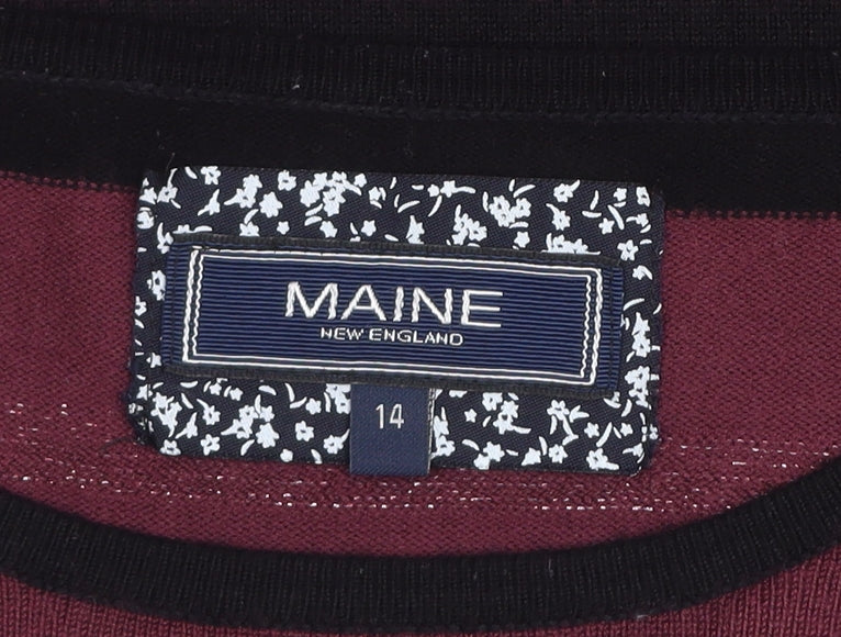 Additional view of Maine New England Women’s Burgundy & Black Striped Crew Neck Jumper, size UK 14