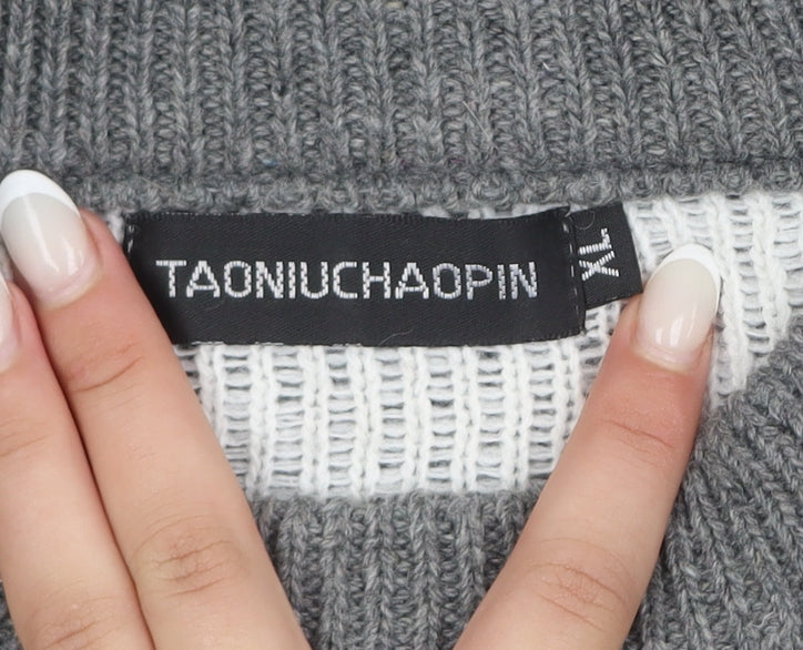 TAONIUCHAOPIN Men's Grey XL Fair Isle Christmas Pullover Jumper