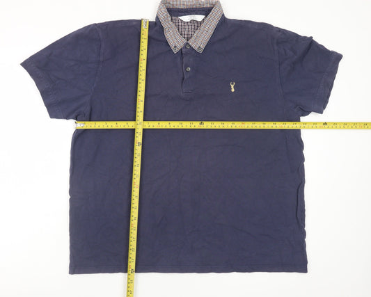 Next Men's Blue Check Collar Polo Shirt XL Cotton Casual