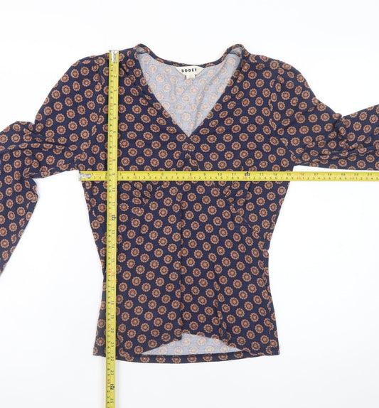 Boden Womens Blue Geometric Wrap Blouse UK 12 Long Sleeve Viscose Top